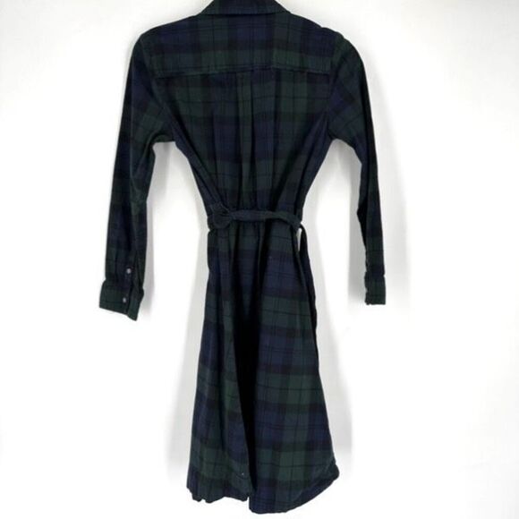J. Crew Black Watch Tartan Plaid Knew Length Shirt Dress Size 2 Blue & Green - Picture 3 of 12